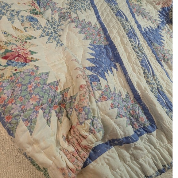 Vintage Quilted Floral Zip Jacket – Women's Large Blue White Pastel - Picture 3 of 11